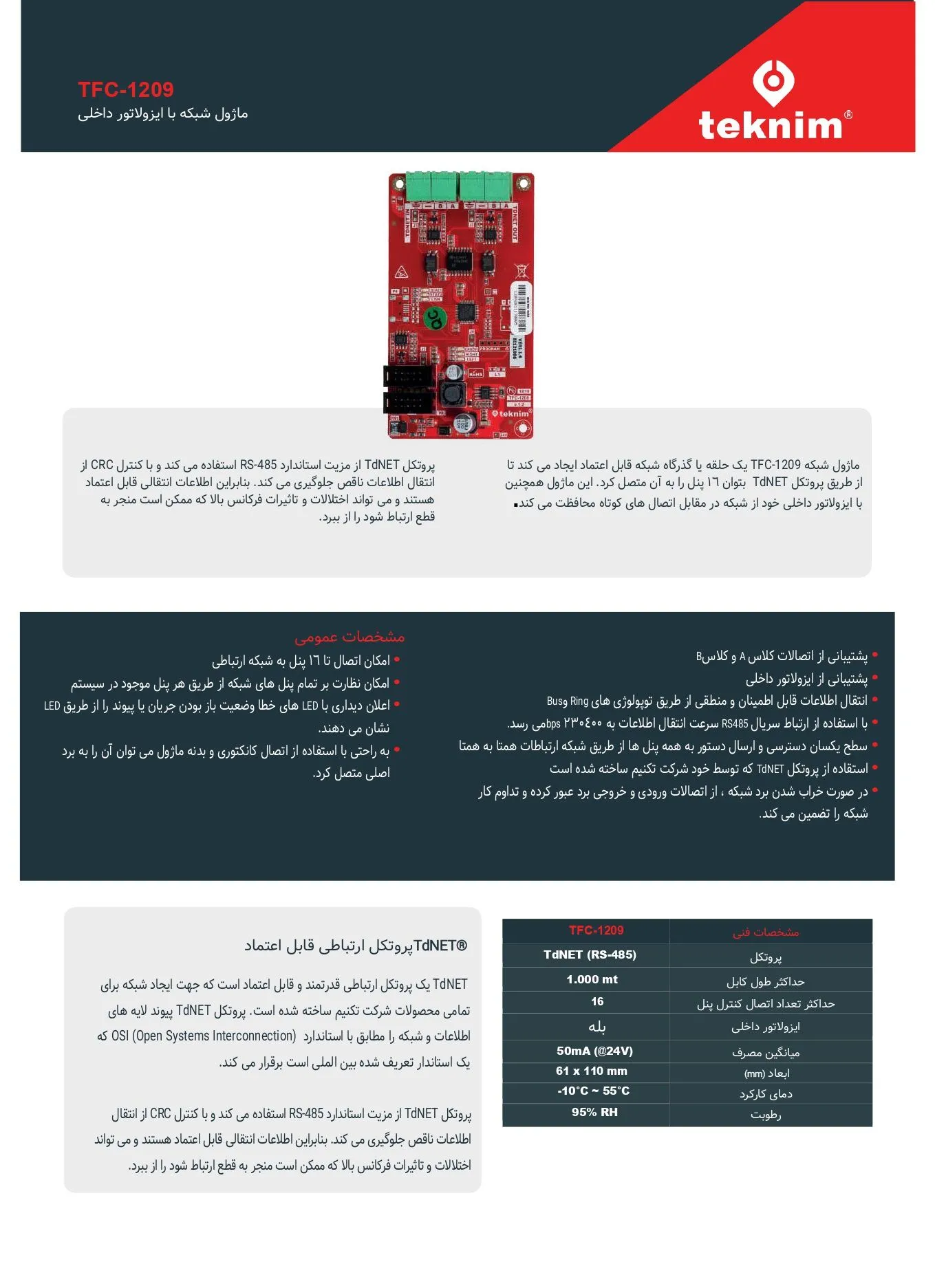 ماژول شبکه مدل TFC-1209