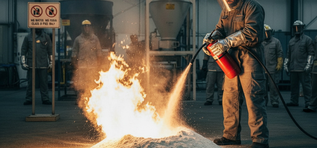 ایمنی و اطفای حریق پودر آلومینیوم | کامل‌ترین راهنمای حریق کلاس D و استانداردهای NFPA