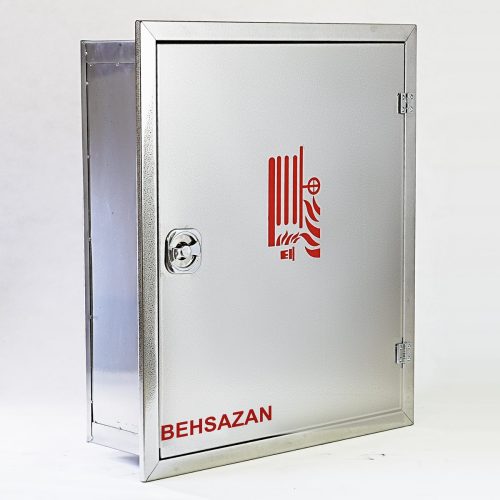جعبه آتش نشانی تک کابین درب استیل نقره ای چکشی بهسازان